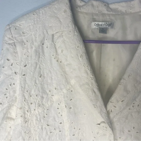 Coldwater Creek 100% Linen White Eyelet Swing Jacket Blazer Size XL - Picture 3 of 7